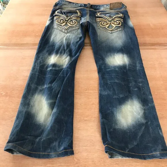 Affliction Black Premium Cooper Jeans Men 34x26 Blue Mid Rise Distressed Biker